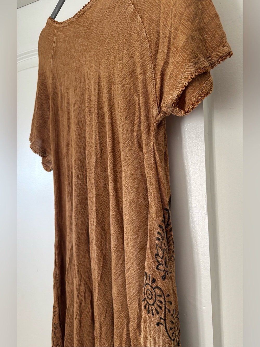 Boho Lace-Up Tunic Dress with Floral Print - Rust color - Picture 6 of 7